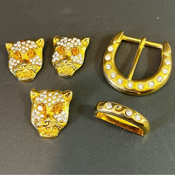 Leopard Panther Rhinestone Gold Pushback Concho Hardware Button Crafts Bling 5x - Picture 1 of 13